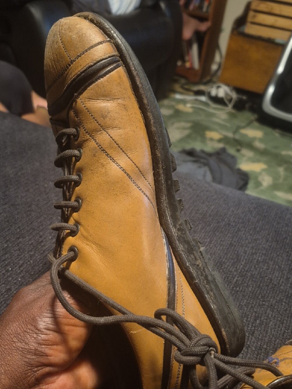 Prada Tan Leather Derby Shoes with Dark Brown Accents - Picture 8 of 12
